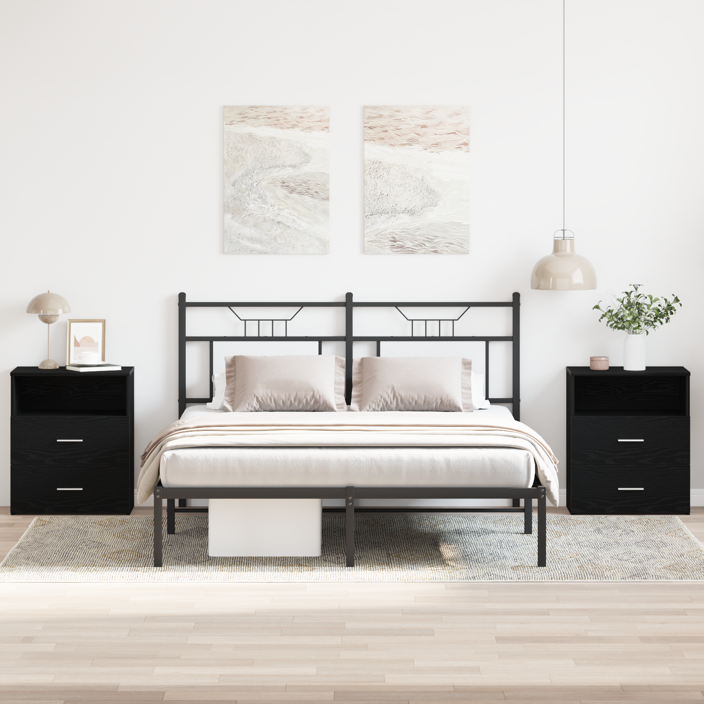 Nightstand 2 pcs Black Oak 50 x 32 x 60cm Engineered Wood
