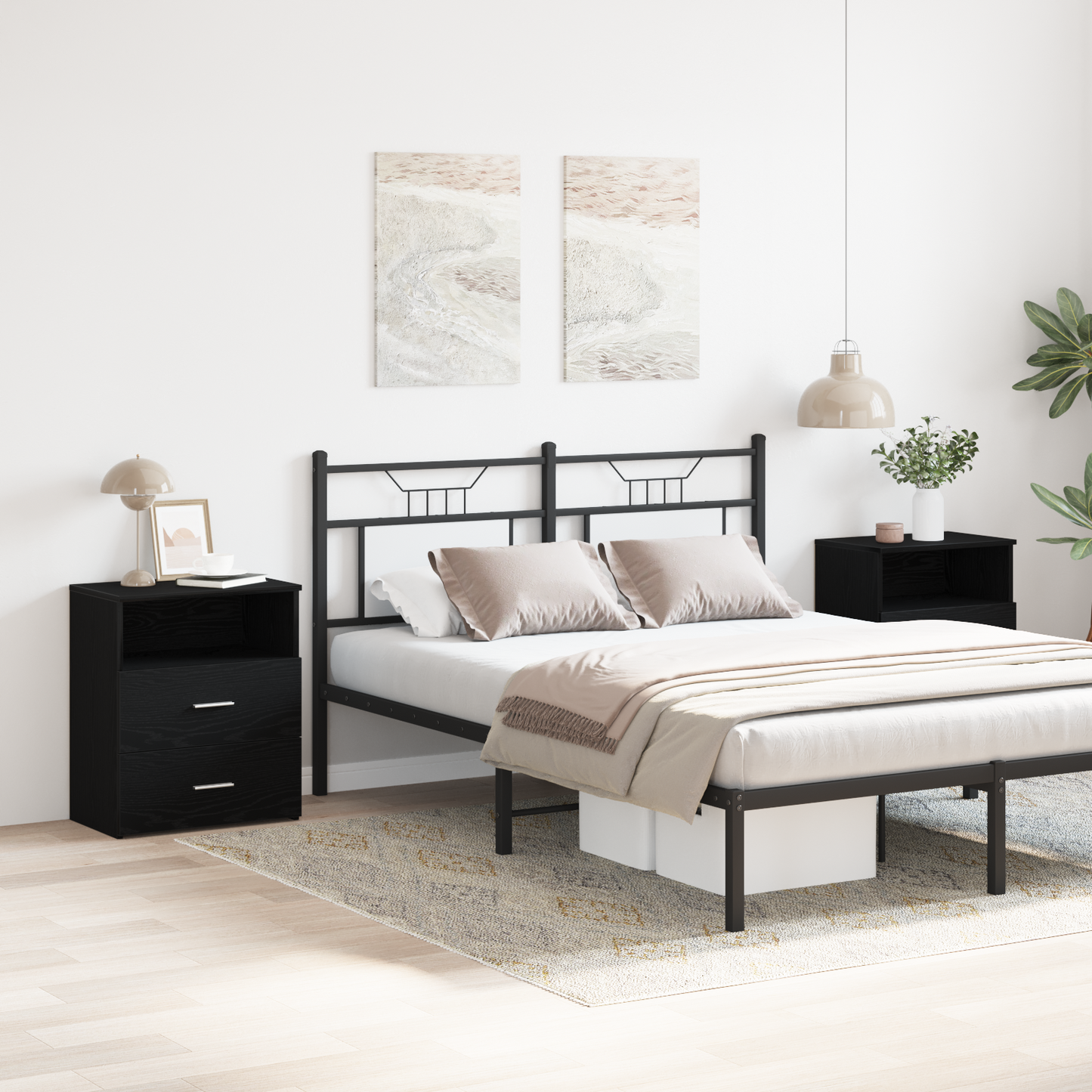 Nightstand 2 pcs Black Oak 50 x 32 x 60cm Engineered Wood