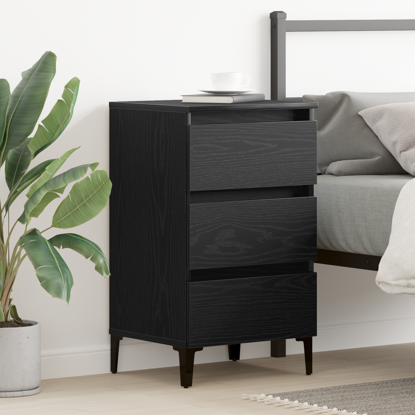 Bedside Cabinet Black Oak 40 x 35 x 69 cm Engineered Wood