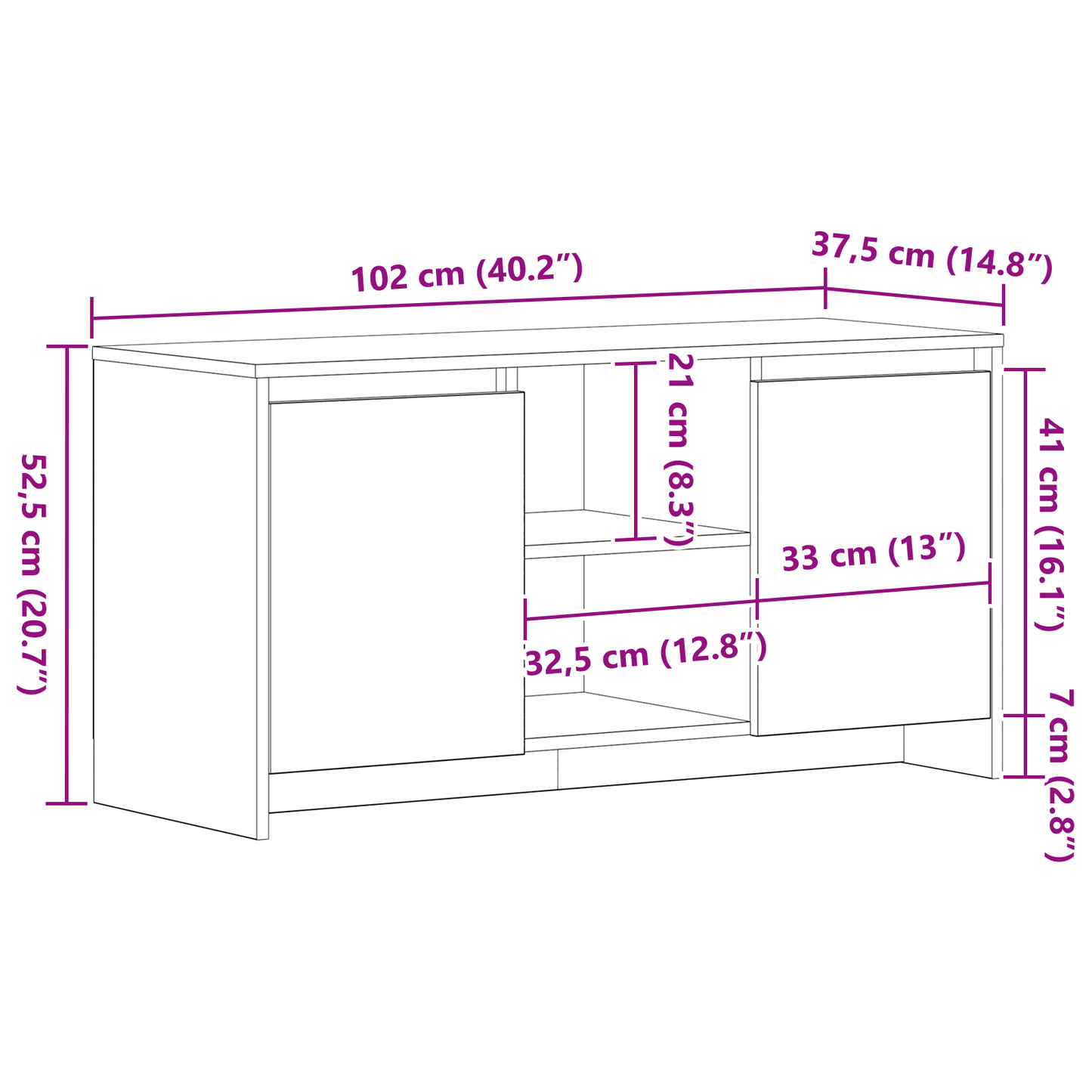 TV Cabinet Black Oak 102 x 37.5 x 52.5 cm Engineered Wood