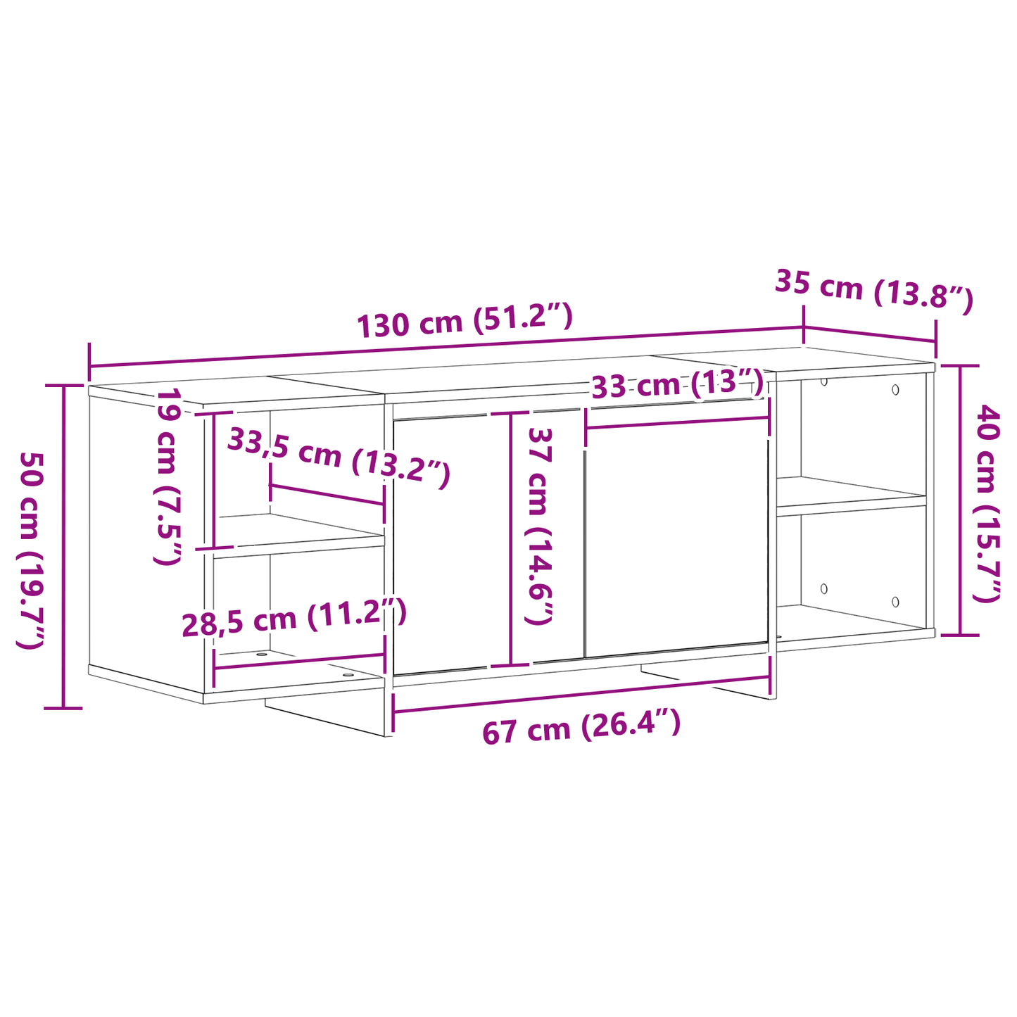TV Cabinet 130 x 35 x 50 cm Black Oak Engineered Wood