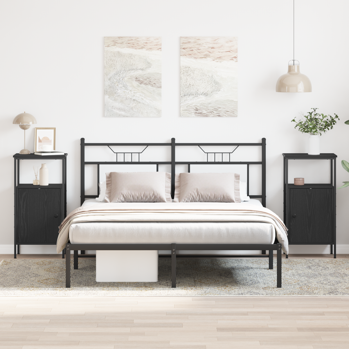 Bedside Cabinet 2 pcs Black Oak 41 x 31 x 80 cm Engineered Wood