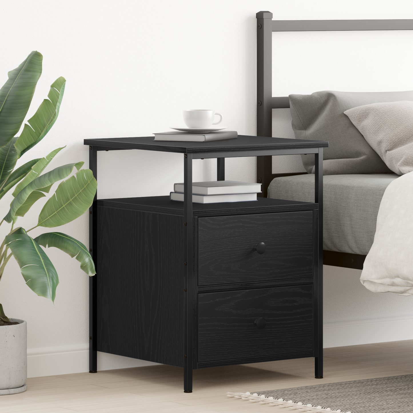 Bedside Cabinet Black Oak 34 x 35.5 x 50 cm Engineered Wood