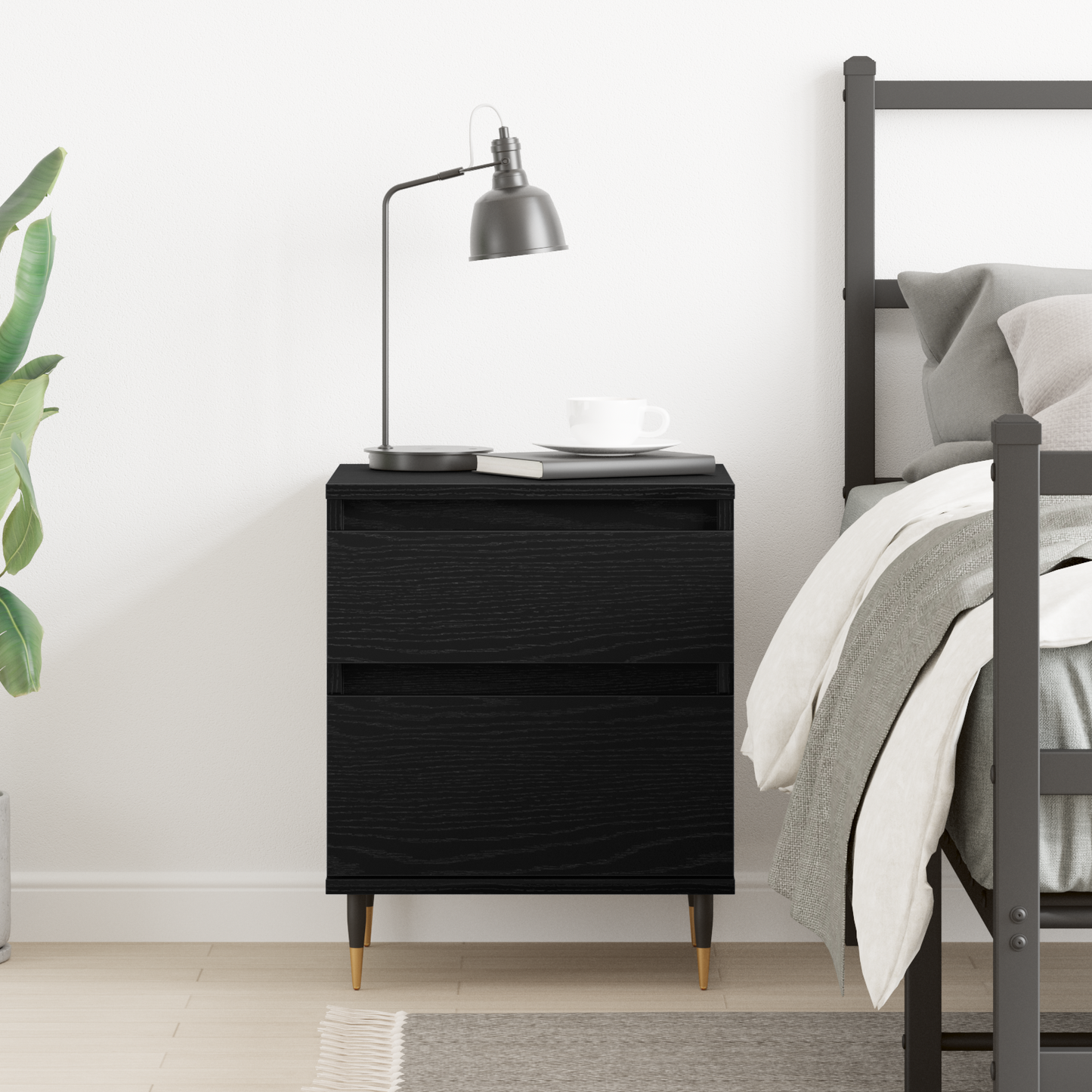 Bedside Cabinet Black Oak 40 x 35 x 50 cm Engineered Wood