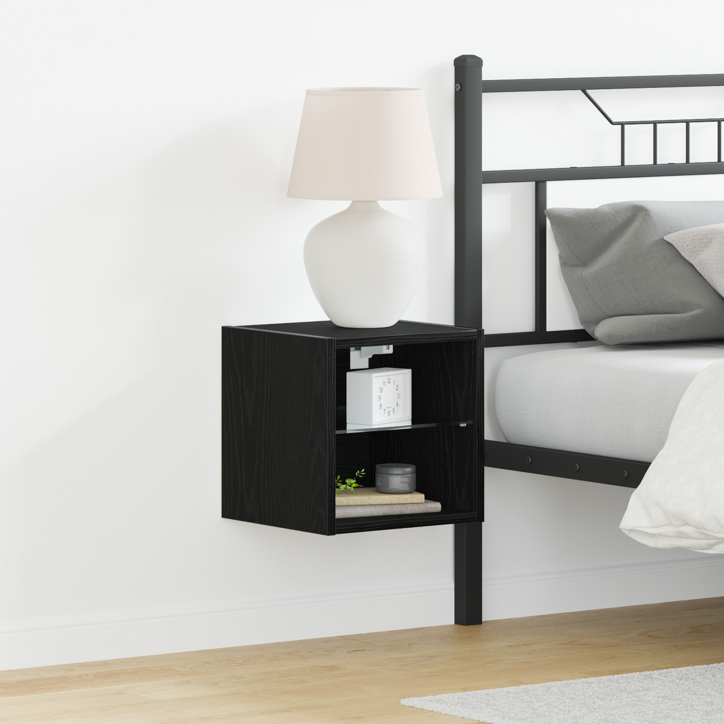 LED Wall Bedside Cabinet Wall-mounted Black 30 x 28.5 x 30 cm