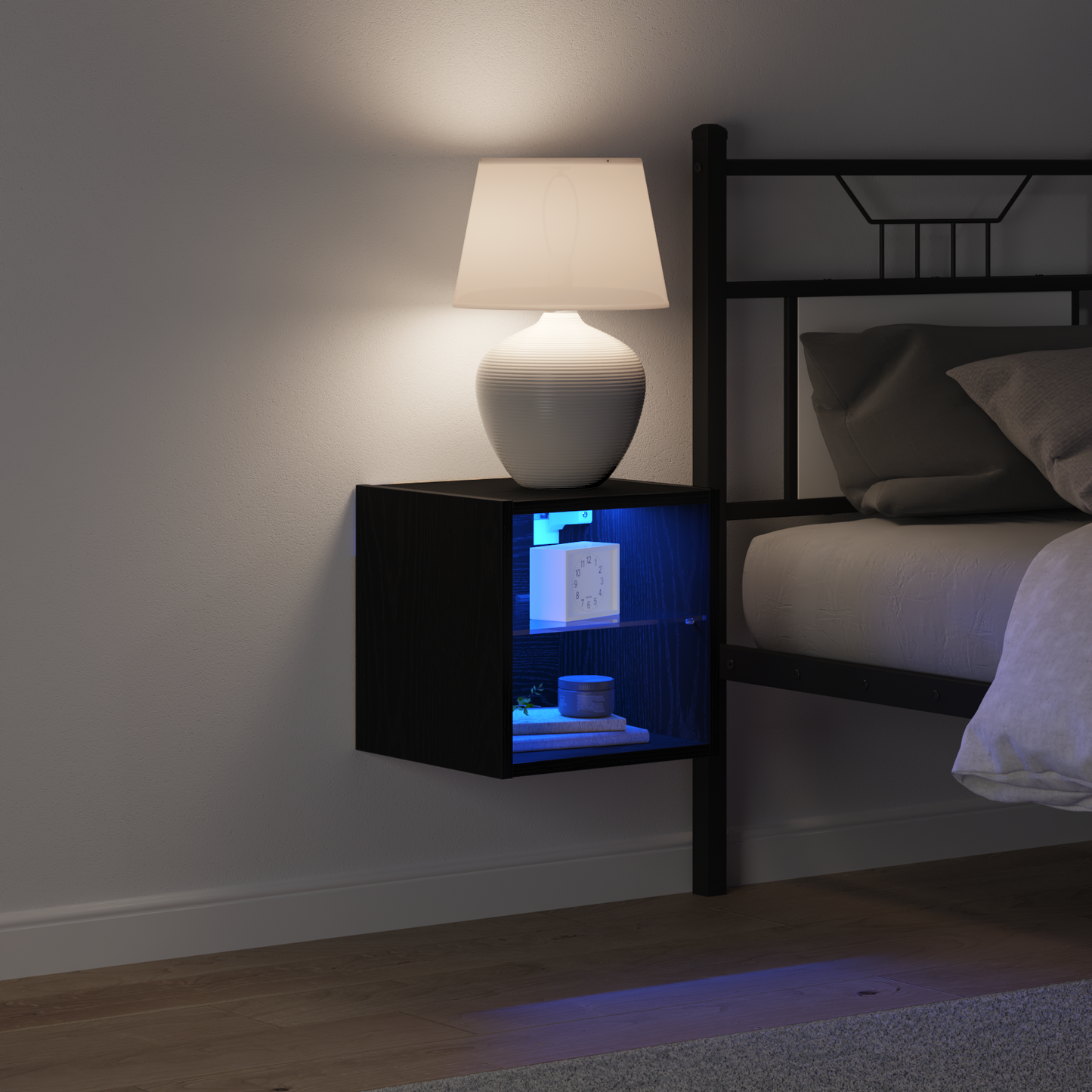 LED Wall Bedside Cabinet Wall-mounted Black 30 x 28.5 x 30 cm