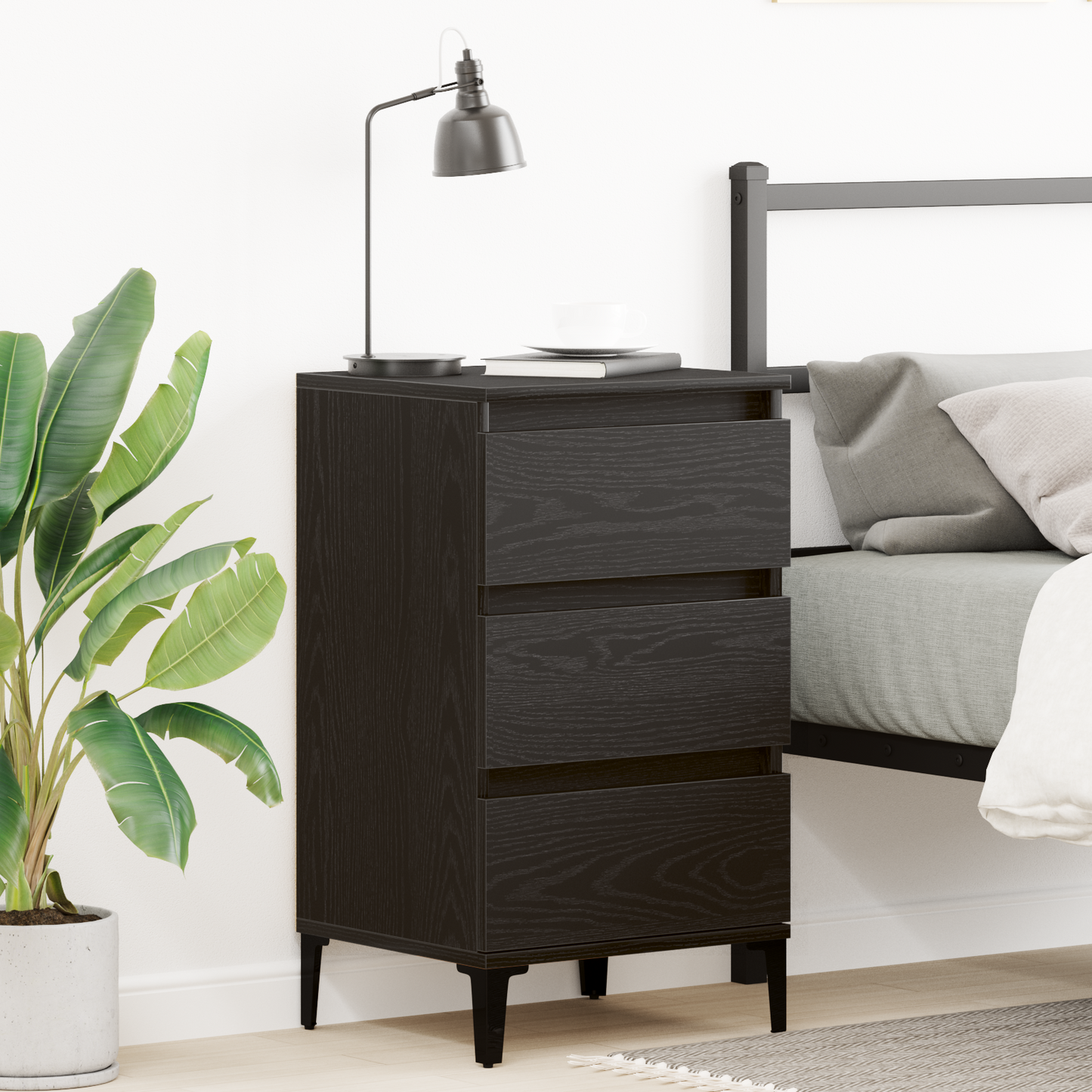 Bedside Cabinet Black Oak 45 x 35 x 44 cm Engineered Wood