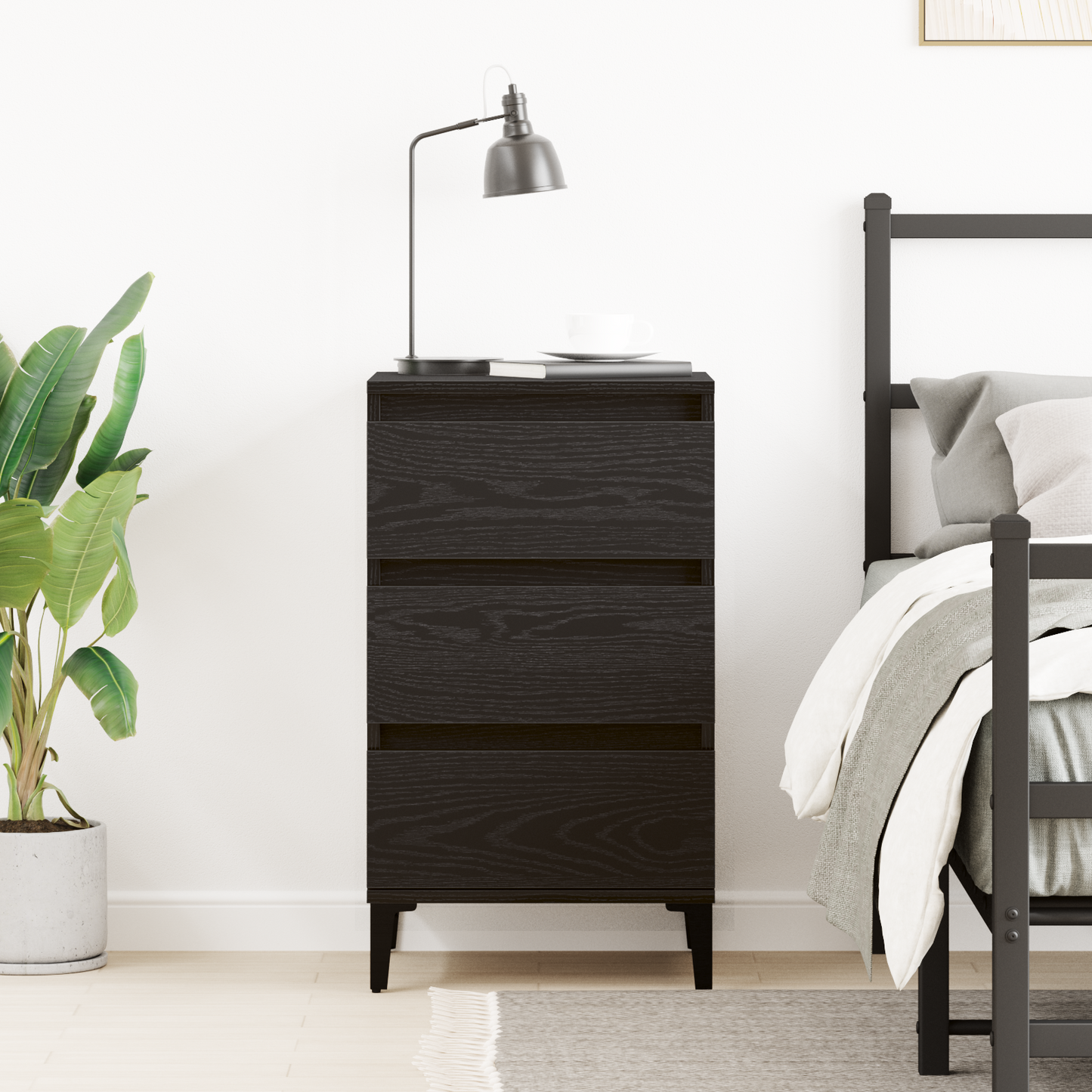 Bedside Cabinet Black Oak 45 x 35 x 44 cm Engineered Wood