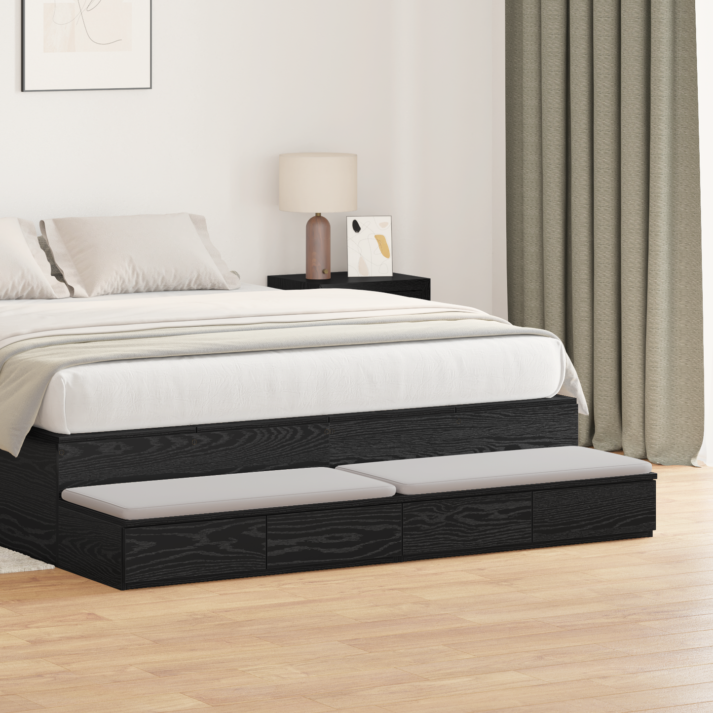 Bed Drawers Black Oak 150 x 36.5 x 16.5 cm Engineered Wood