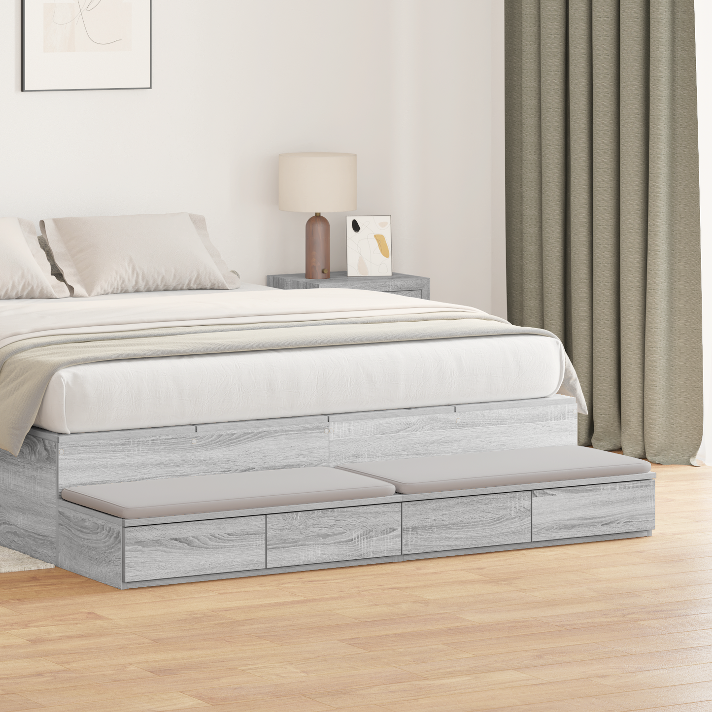Bed Drawers Grey Sonoma 135 x 36.5 x 16.5 cm Engineered Wood