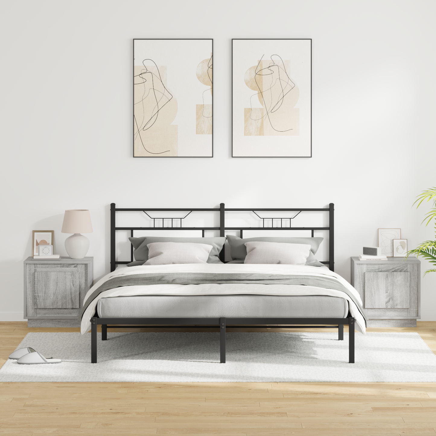 Bedside Cabinet 2 pcs Grey 44 x 34.5 x 45 cm Engineered Wood