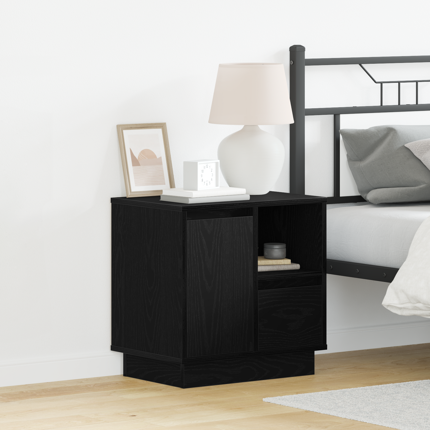 Bedside Cabinet Black Oak 50 x 34.5 x 50 cm Engineered wood