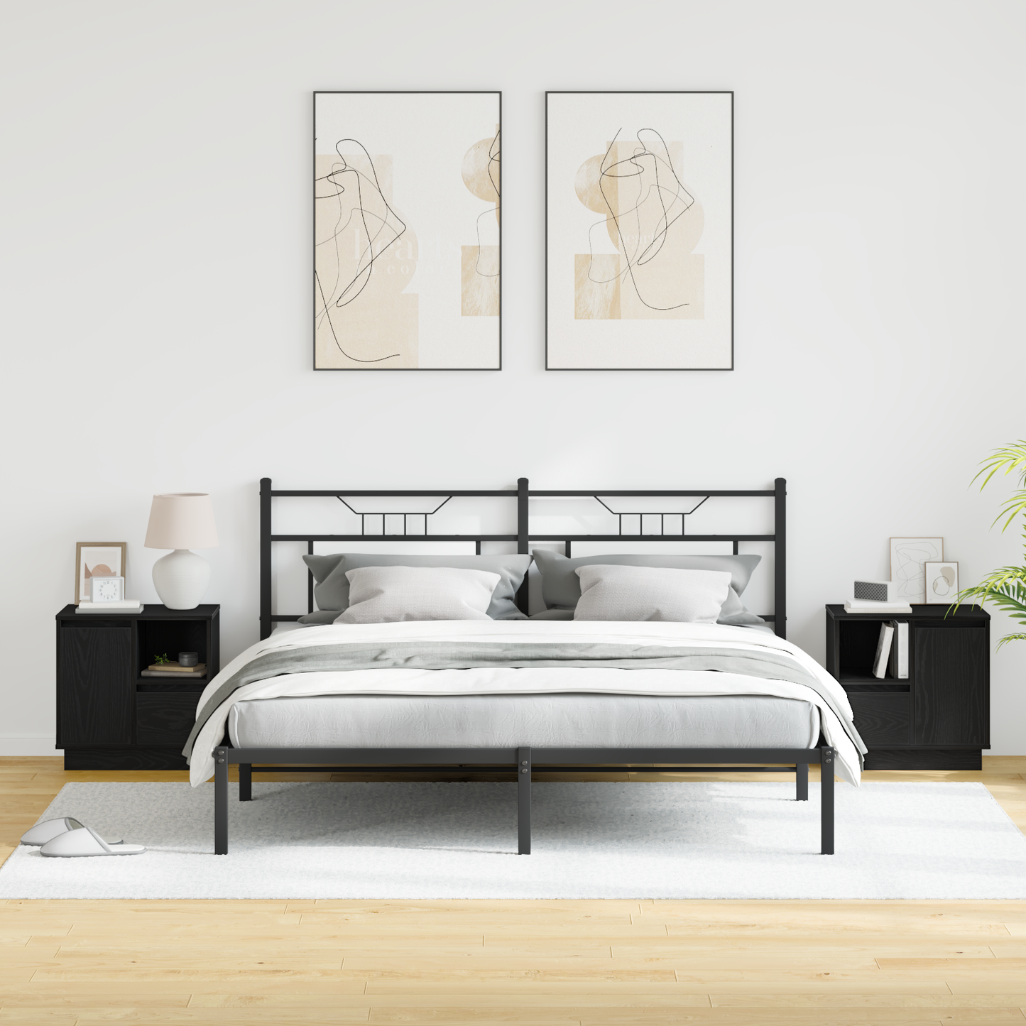 Bedside Cabinet with Drawer 2 pcs Black Oak 50 x 34.5 x 50 cm