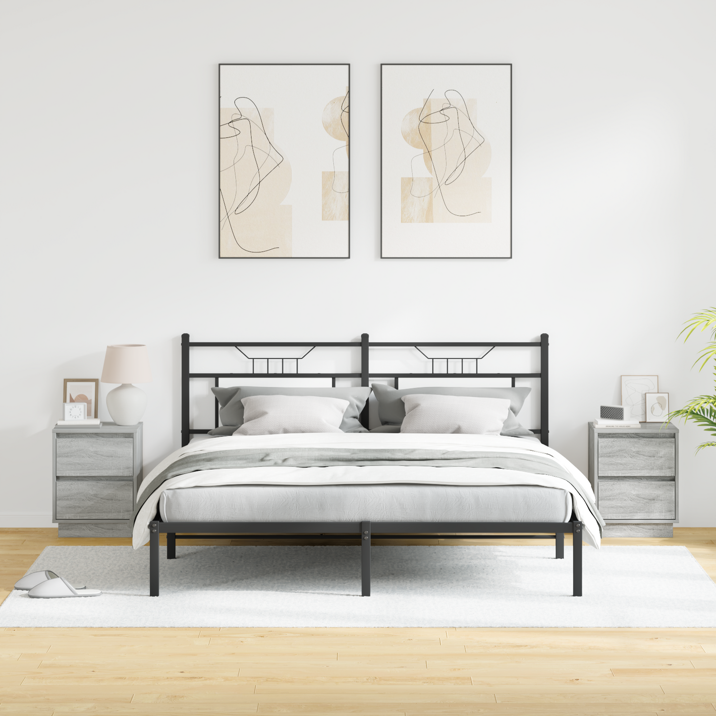 Bedside Cabinet 2 pcs Grey 39 x 34.5 x 50 cm Engineered wood