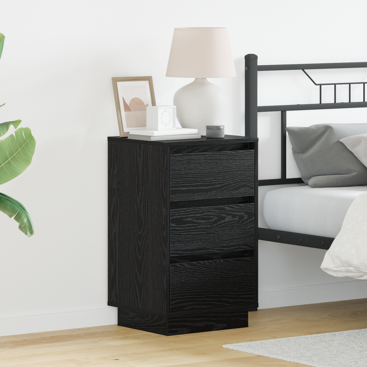 Bedside Cabinet Black Oak 39 x 34.5 x 65 cm Engineered wood