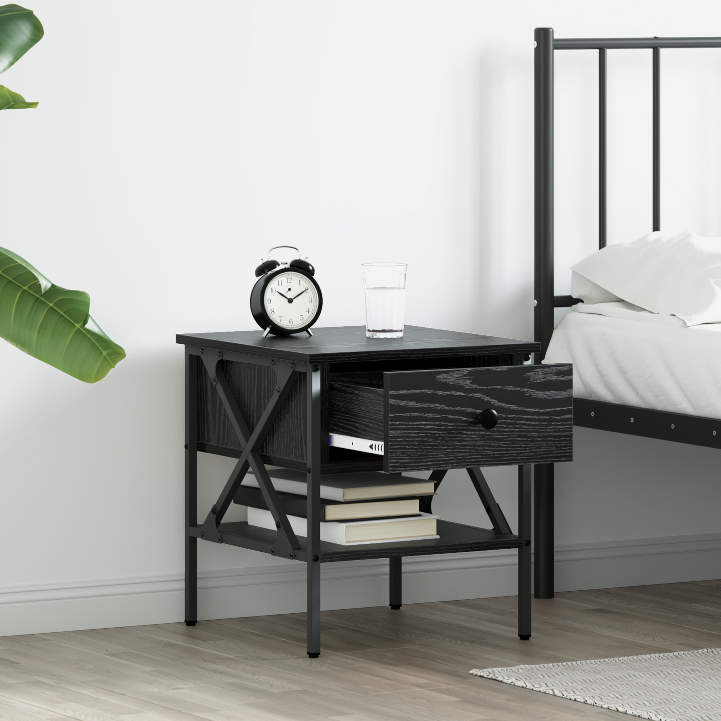 Bedside Cabinet with Drawer Black oak 40 x 42 x 45 cm