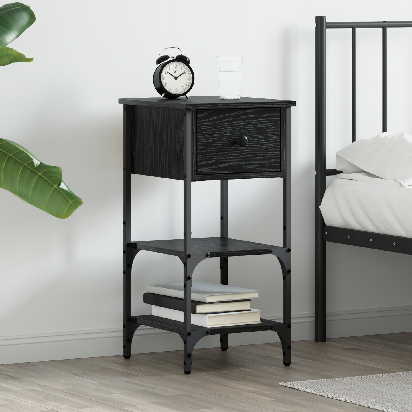 Bedside Cabinet Black Oak 33.5 x 36 x 70 cm Engineered Wood