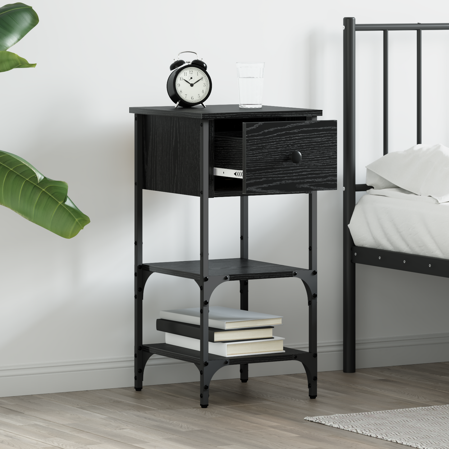 Bedside Cabinet Black Oak 33.5 x 36 x 70 cm Engineered Wood