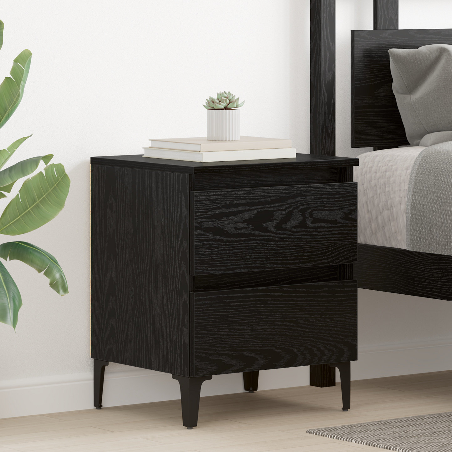 Bedside Cabinet Black oak 40 x 35 x 50 cm Engineered wood