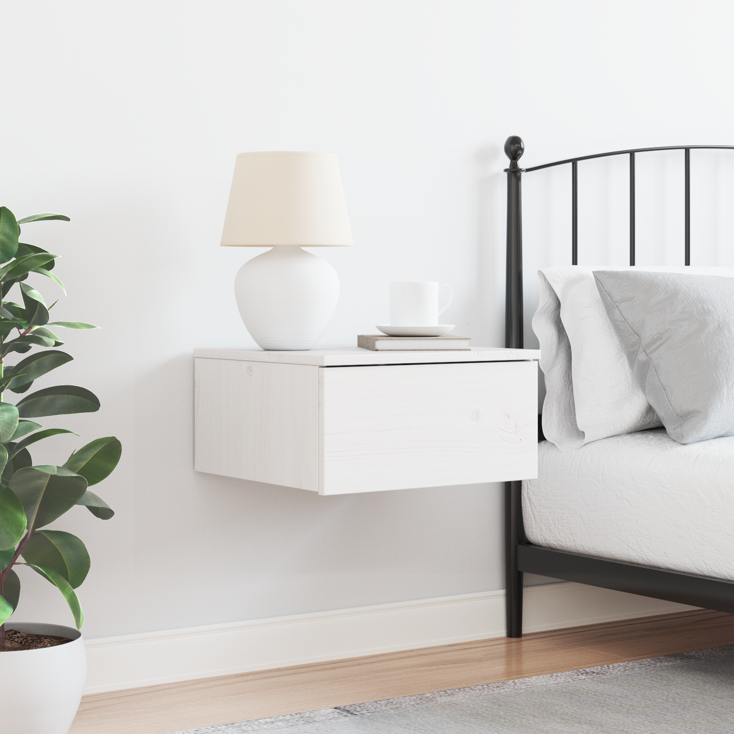 Bedside Table White 37 x 35 x 18.5 cm Solid pine wood