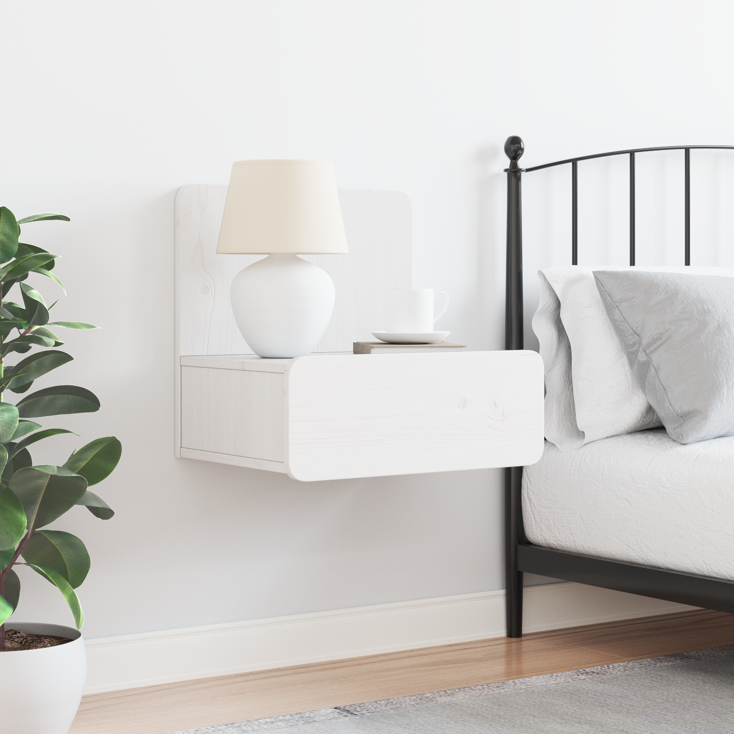 Bedside Table White 44 x 32.5 x 40 cm Solid pine wood