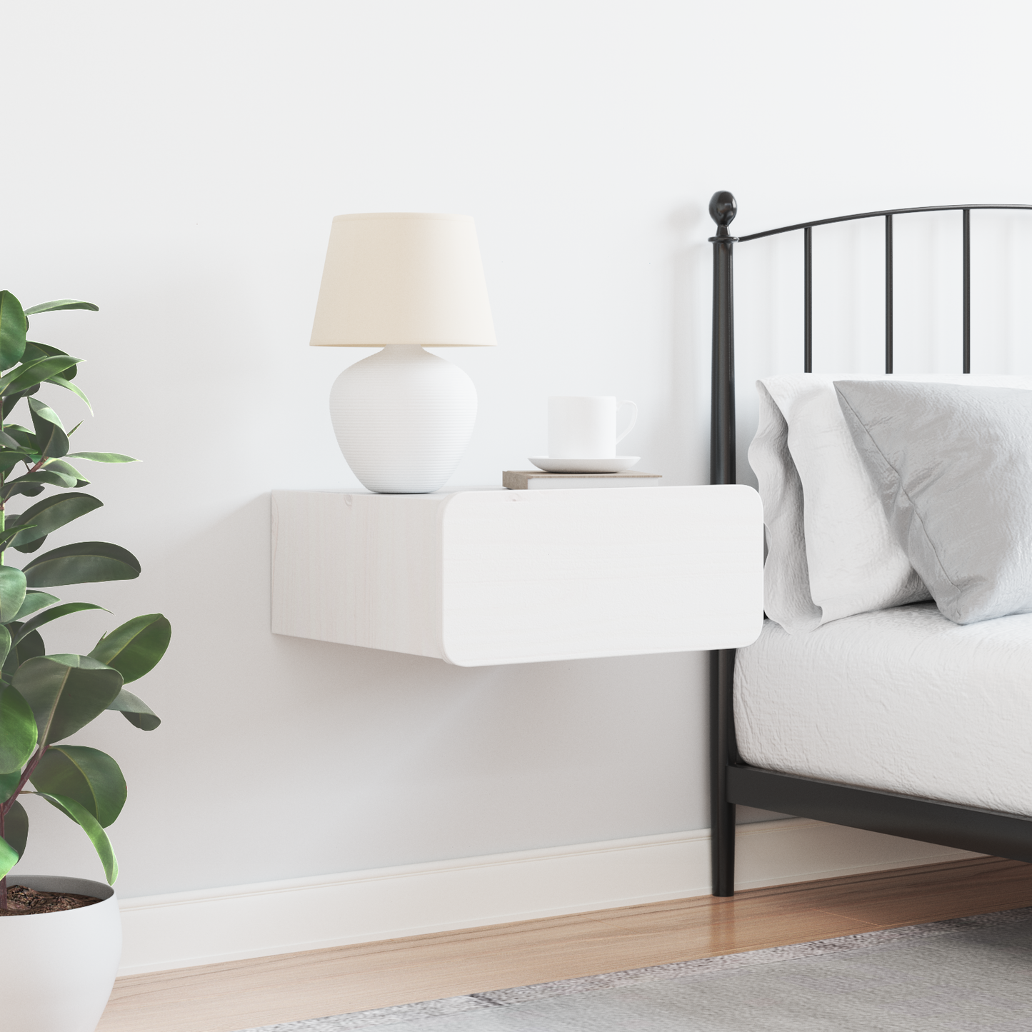 Bedside Table White 39 x 34 x 16.5 cm Solid pine wood