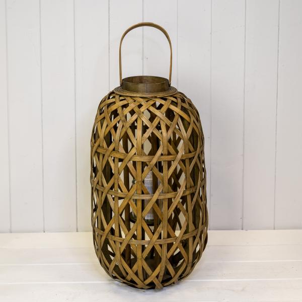 Medium Oval Bamboo Lantern with Glass Insert H55.5  D30cm