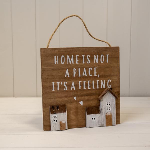 Wooden Hanging 'Family Makes Our House a Home' White House and Neutral Tree Sign L18xW3xH22cm