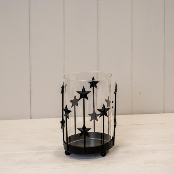 Large Black Metal Star Candle Holder with Glass Insert