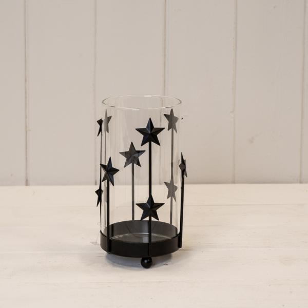 Medium Black Metal Star Candle Holder with Glass Insert
