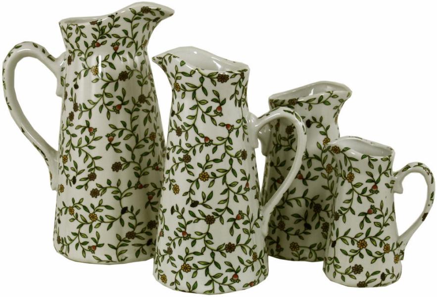 Set of 4 Ceramic Jugs  Vintage Blue & White Daisies Design