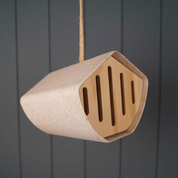 Earthy Oatmeal Chaff/Natural Bamboo Hanging Acorn Birdhouse H18.7cm