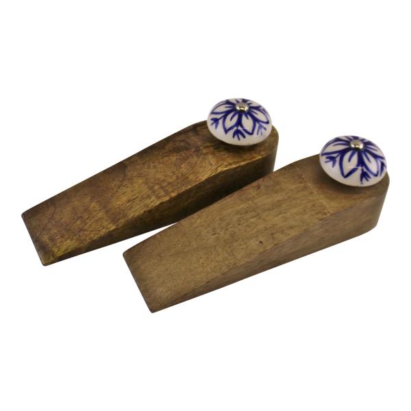 Set Of 6 Mango Wood Coasters On Metal Stand