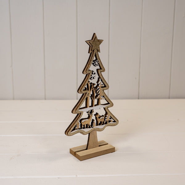 Large Glittery Wooden Christmas Scene Tree