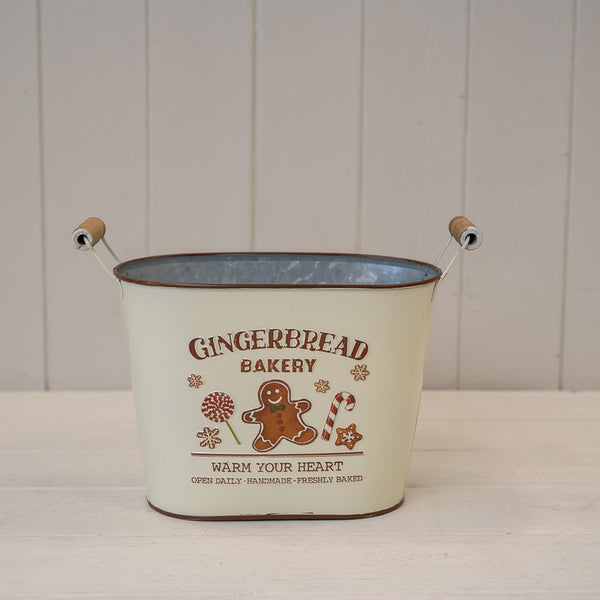 Cream 'Gingerbread Bakery' Urn with Wooden Handles
