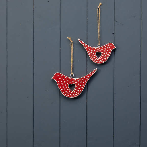 Hanging Red Bird with White Kerry Work 12.5x1x7cm