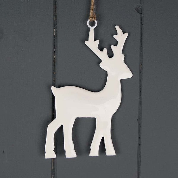 White Hanging Enamelled Reindeer L6xH10cm