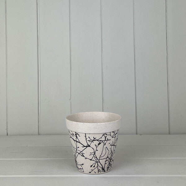 Earthy Natural Bamboo Flower Pot With Silhouette Branch Design 15cmx13.5cm Weight-1540g