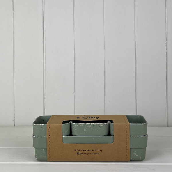 Earthy Oatmeal Chaff Trio Pots with Tray 23cm x 7.5cm H7.5cm Weight-1540g