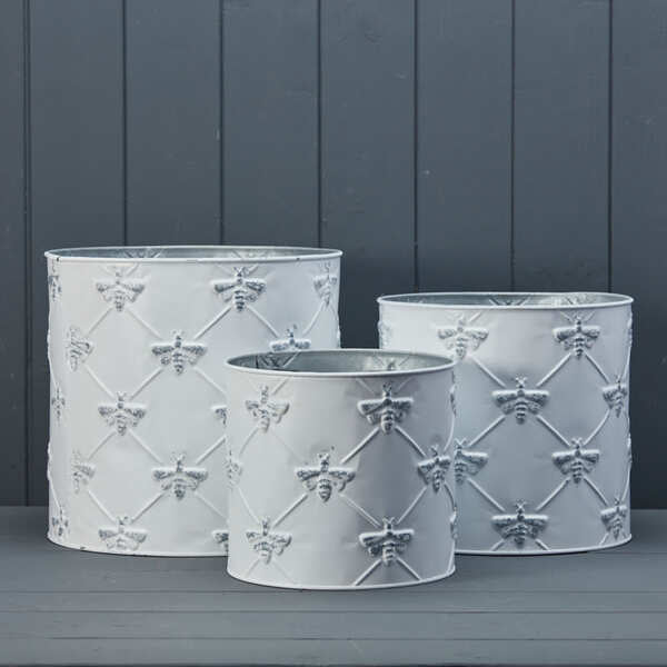 Embossed Daisy Designed Planters Set of 3