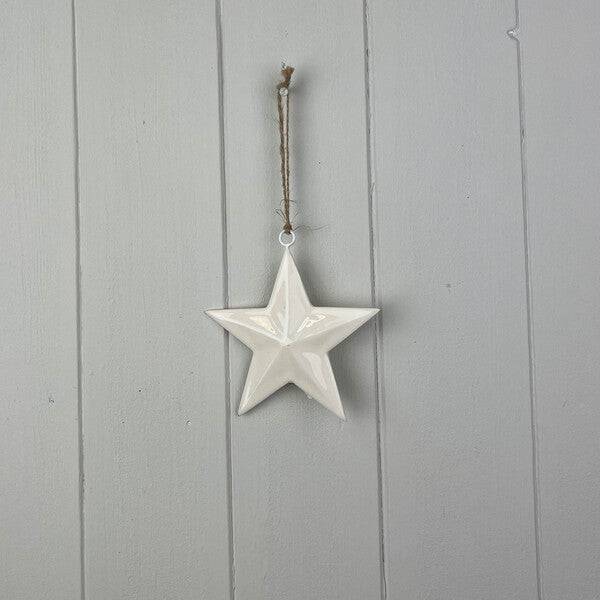 White Enamel Hanging Star 12cm