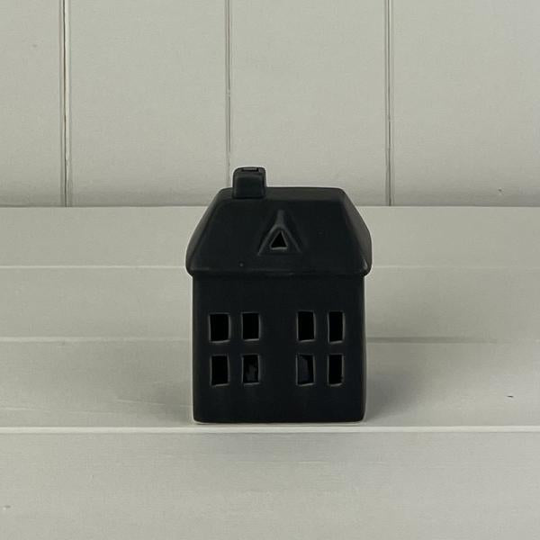 Black Ceramic House Tealight Holder L10.2xD7.5xH17.4cm  Weight-419g
