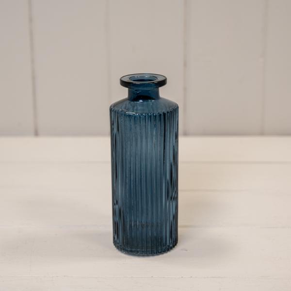 Blue Tall Glass Ribbed Vase 14cm x 29.5 x 11cm x