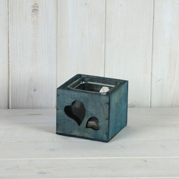 Two Part Blue Tealight with Cut Out Heart Detail H 8 X L 18 cm