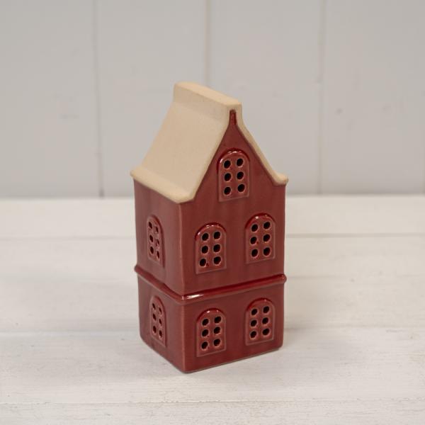 Medium red Ceramic LED Townhouse with Sand Roof. 6 Hour Timer
