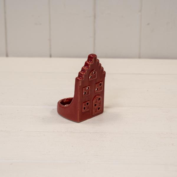 Red Ceramic Pointed House Tealight Holder