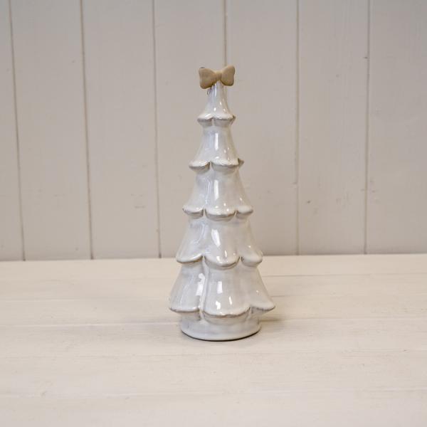 Medium Stone Glazed Ceramic Christmas Tree with Cream Bow on Top