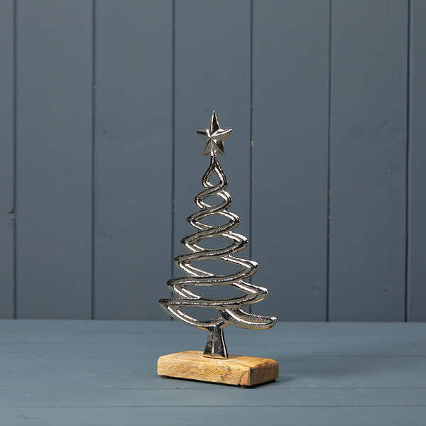 Silver Deer with Trees on Wooden Base 13x5x18cm
