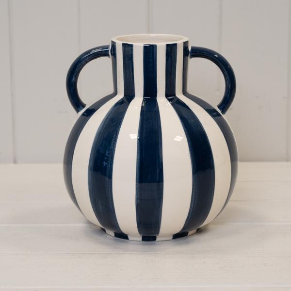 Green and White Striped Statement Vase.