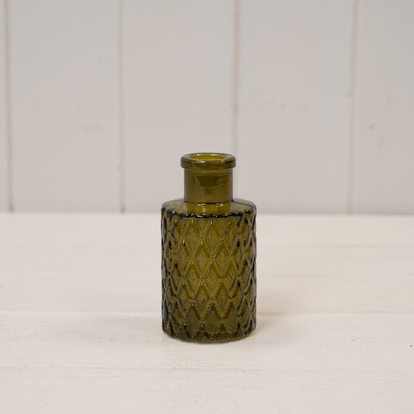 Olive Green Tall Glass Ribbed Vase 14cm x 29.5cm x 11cm